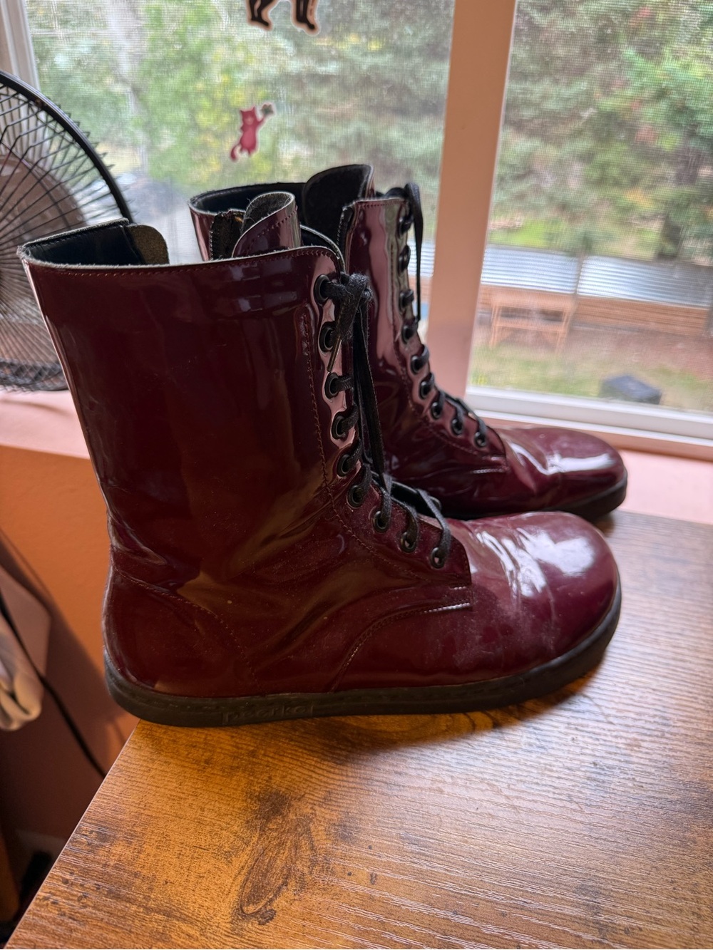 Women's Burgundy Lace-Up Patent Combat Boots Peerko Brand